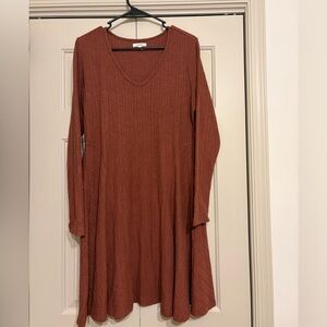 Maurices Rust Textured V-Neck Knit Dress